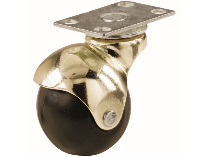 2-Inch Office Chair Plate Caster, Bright Brass, Hooded Ball, 12-Pack