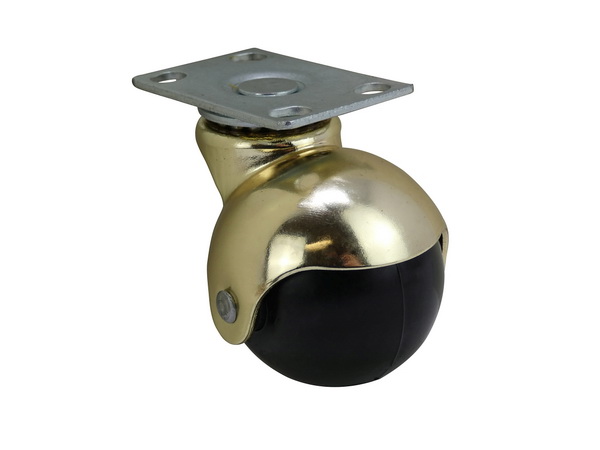 2-Inch Office Chair Plate Caster, Bright Brass, Hooded Ball, 2-Pack