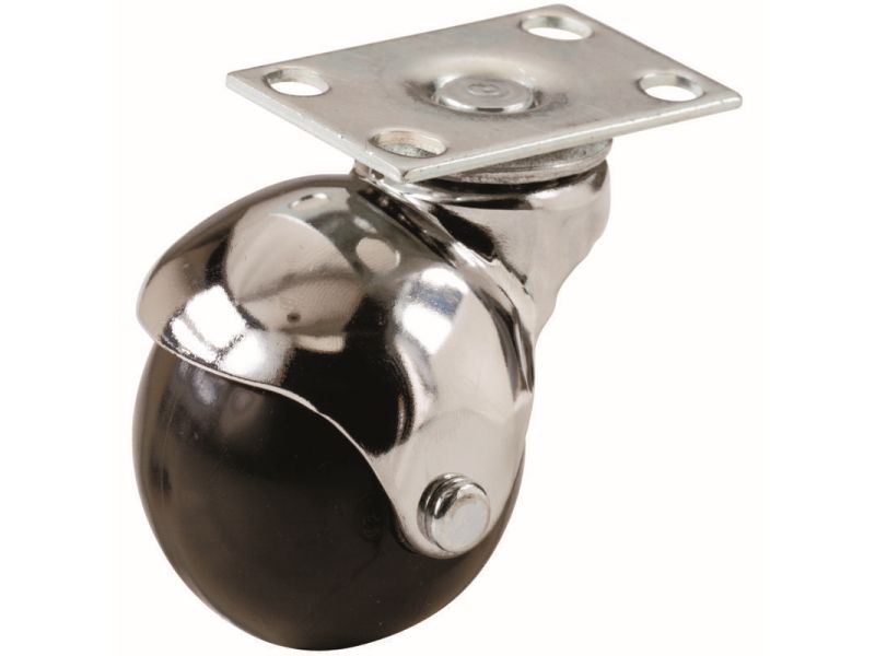 2-Inch Office Chair Plate Caster, Bright Chrome, Hooded Ball, 1-Pack