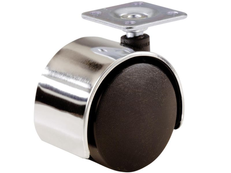 2-Inch Office Chair Plate Caster, Twin Wheel w/ Bright Chrome Hood, 1-Pack