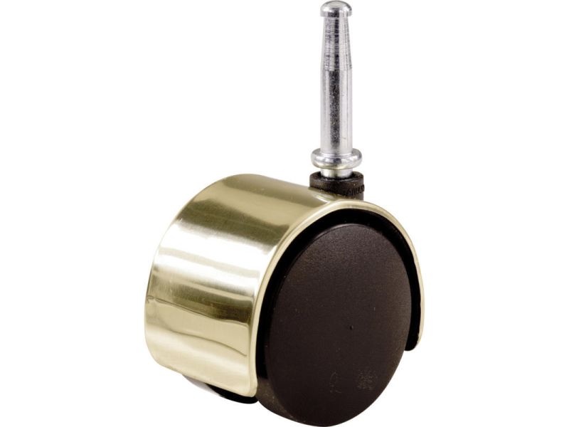 2-Inch Office Chair Stem Caster, Twin Wheel w/ Bright Brass Hood, 1-Pack