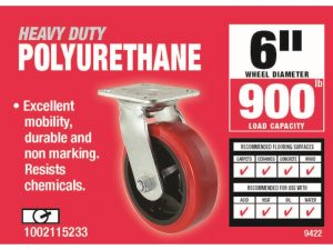 6-Inch Polyurethane Swivel Caster, 900-lb Load Capacity