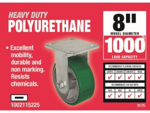 8-Inch Polyurethane Rigid Caster, 1000-lb Load Capacity