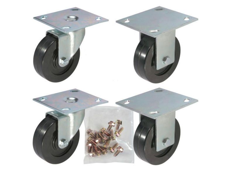 CASTER KIT: 4�� (100mm) 2-Swivel Plate, 2-Rigid Plate, 16-Mounting Bolts