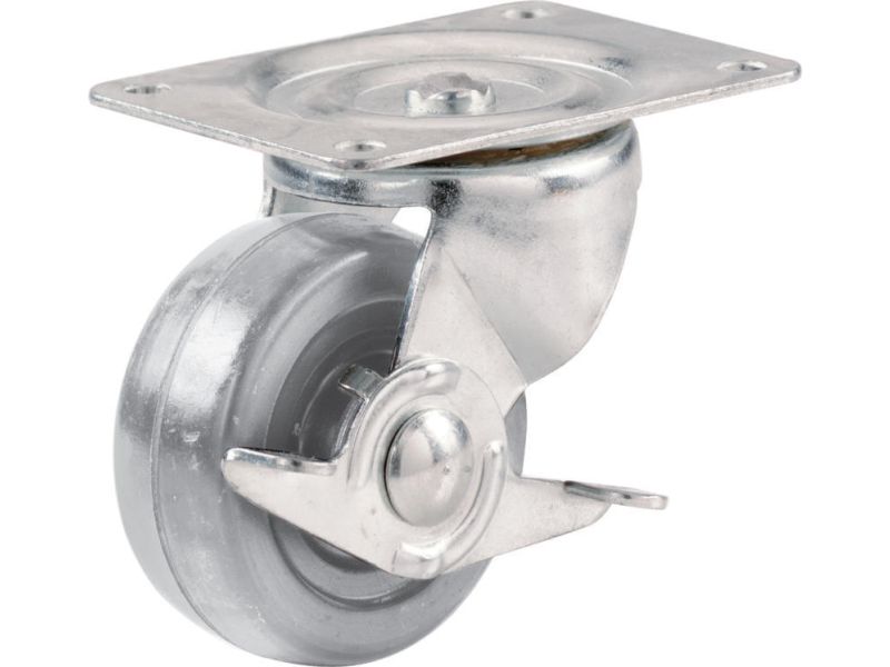 2-Inch Hard Rubber Swivel Plate Caster with Side Brake, 125-lb Load Capacity