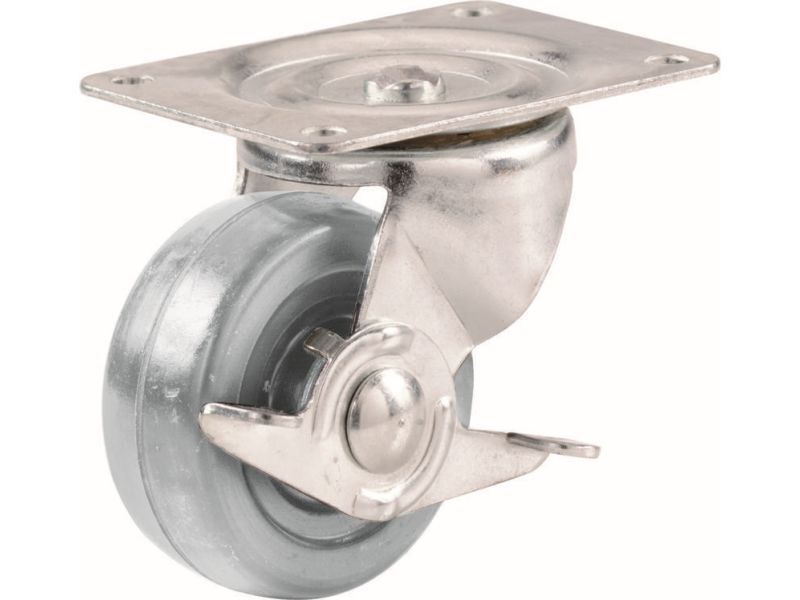 3-Inch Hard Rubber Swivel Plate Caster with Brake, 210-lb Load Capacity