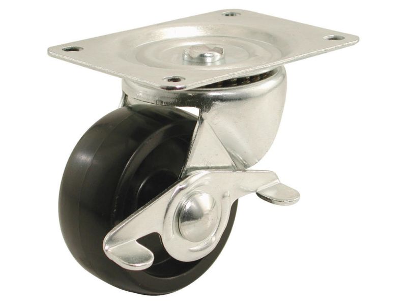 2-Inch Polypropylene Wheel Swivel Plate Caster with Brake, 125-lb Load Capacity