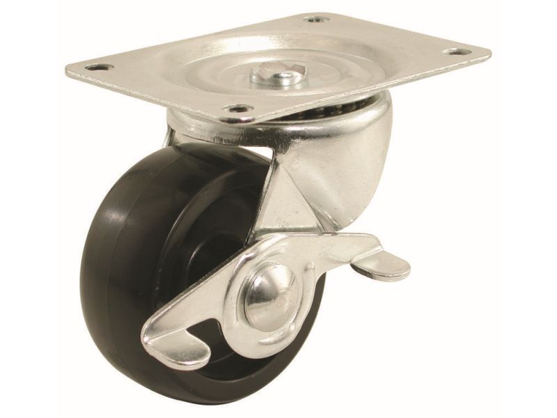 3-Inch Polypropylene Wheel Swivel Plate Caster with Brake, 210-lb Load Capacity