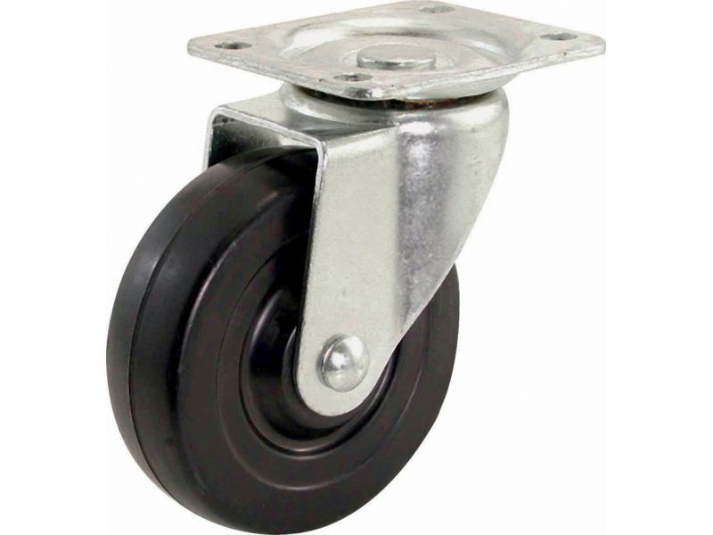 5-Inch Swivel Plate Caster, Rubber Wheel, 325-lb Load Capacity