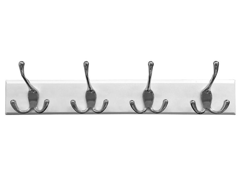 Headbourne 18�� White Hook Rail / Coat Rack with 4 Chrome Triple Hooks