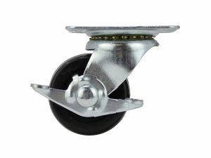 2-Inch Soft Rubber Swivel Plate Caster with Side Brake, 90-lb Load Capacity