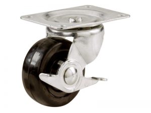 3-Inch Rubber Swivel Plate Caster with Side Brake, 175-lb Load Capacity