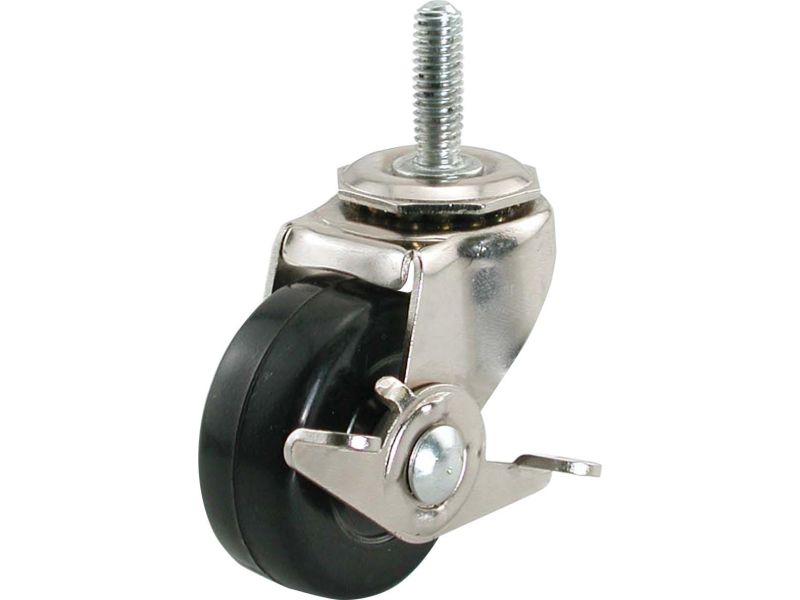 3-Inch Threaded Stem Soft Rubber Caster with Side Brake, 3/8-Inch Stem Diameter, 150-lb Load Capacity