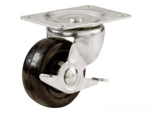 4-Inch Rubber Swivel Plate Caster with Side Brake, 225-lb Load Capacity