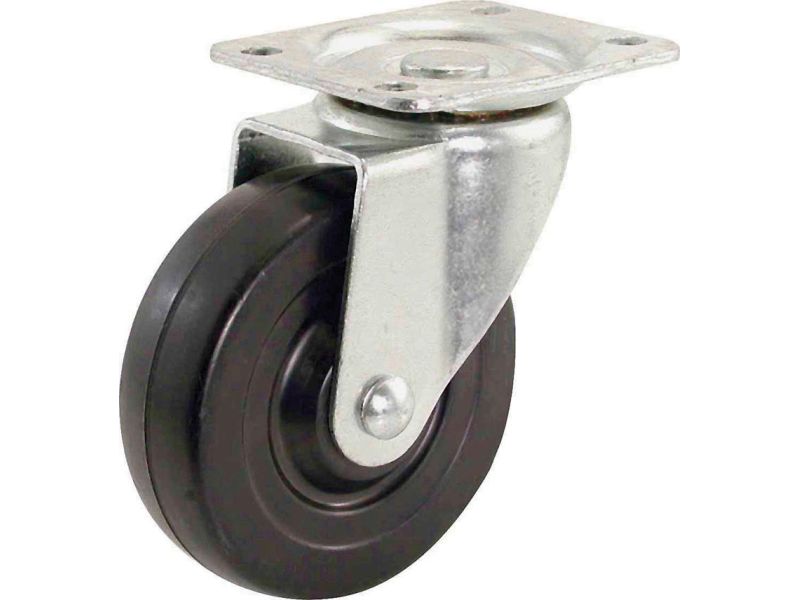 4-Inch Swivel Plate Caster, Rubber Wheel, 200-lb Load Capacity