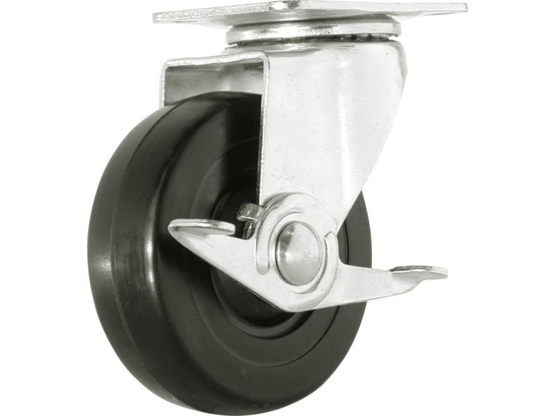 4-Inch Swivel Plate Soft Rubber Caster with Brake, 200-lb Load Capacity
