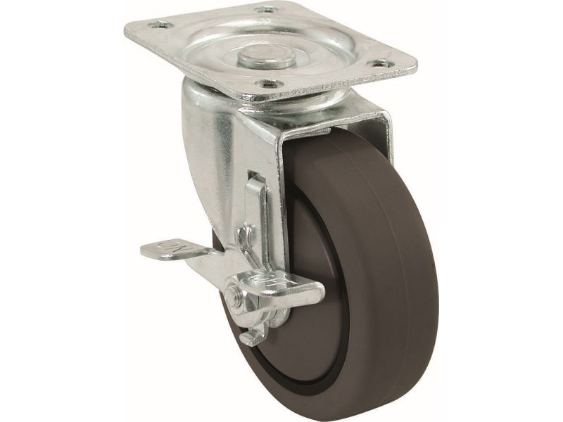 5-Inch Swivel Plate Caster, Rubber Wheel with Brake, 325-lb Load Capacity