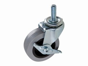 2-1/2-Inch Threaded Stem TPR Caster with Brake, 90-lb Load Capacity