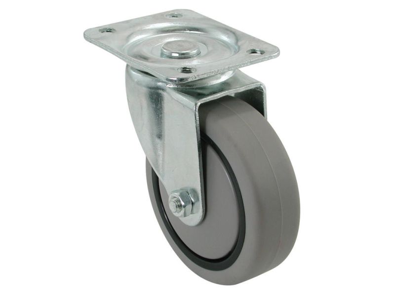 4-Inch Swivel Plate Caster, Rubber Wheel on Polypropylene Hub, 250-lb Load Capacity