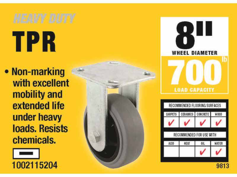 8-Inch Thermoplastic Rigid Caster, 700-lb Load Capacity