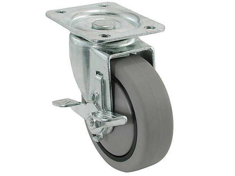 CASTER SOFT TPR: 3�� (75mm) Swivel Plate w/Brake