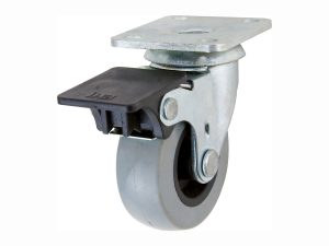 2-Inch Medium Duty Plate Caster with Brake, 88-lb Load Capacity