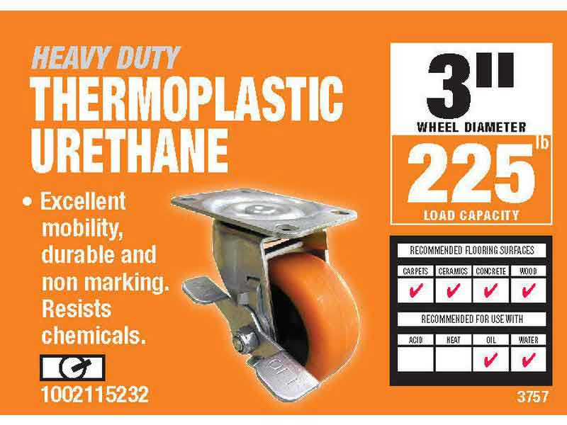 CASTER SOFT TPU: 3�� (75mm) Swivel Plate w/Brake