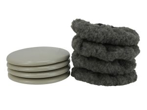 5-Inch Reusable, Round, Slide Glide Furniture Sliders with Fleece, Gray, 4-Pack