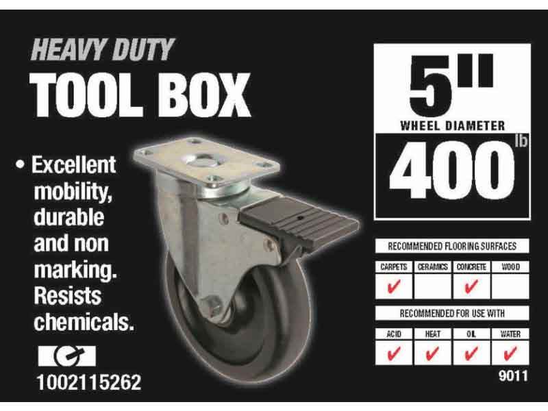 5-Inch Tool Box Swivel Plate Caster with Brake, 400-lb Load Capacity