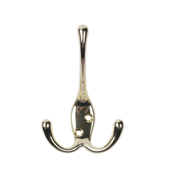 Tri Hook Polished Brass PK1
