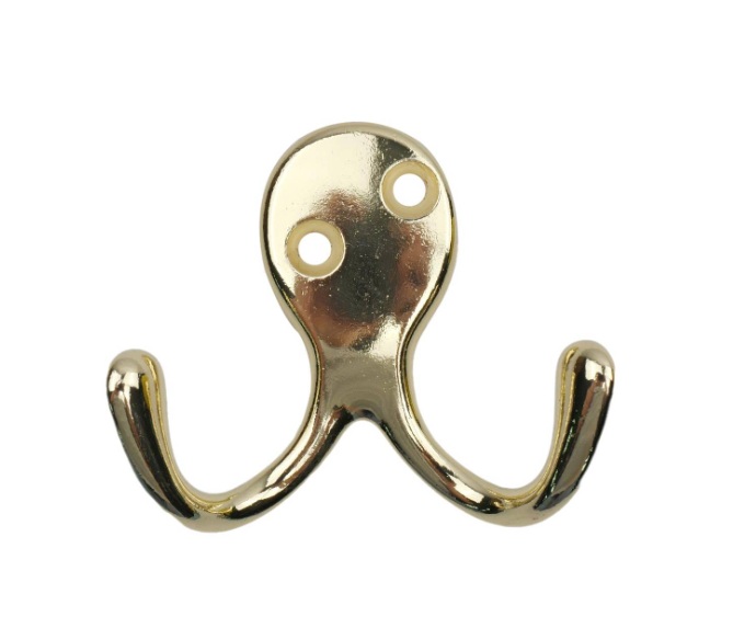 Double Robe Hook Polished Brass PK2