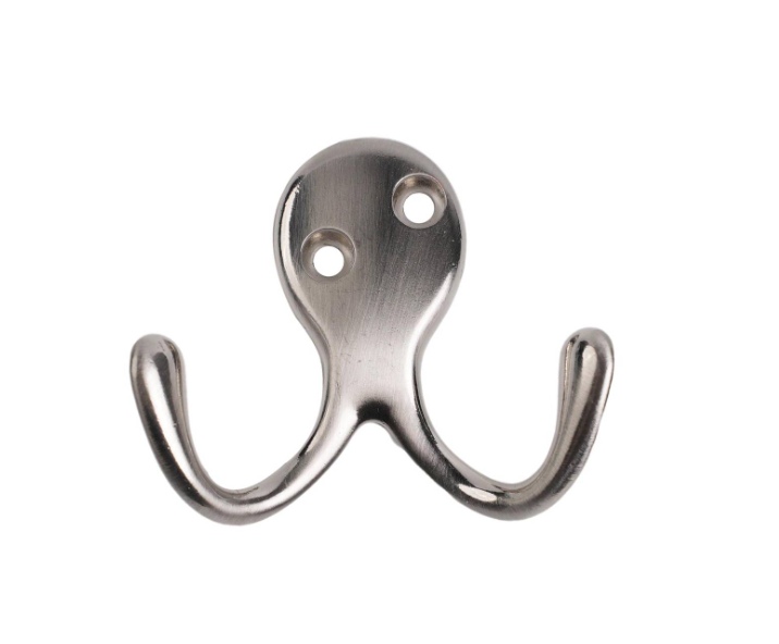 Double Robe Hook Satin Nickel PK2