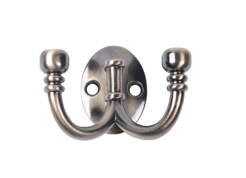 Ball End Double Hook Oval Base Antique Brass PK1