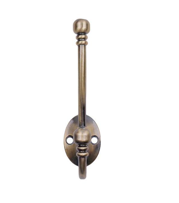 Ball End Hat & Coat Hook Oval Base Ant Brass PK1