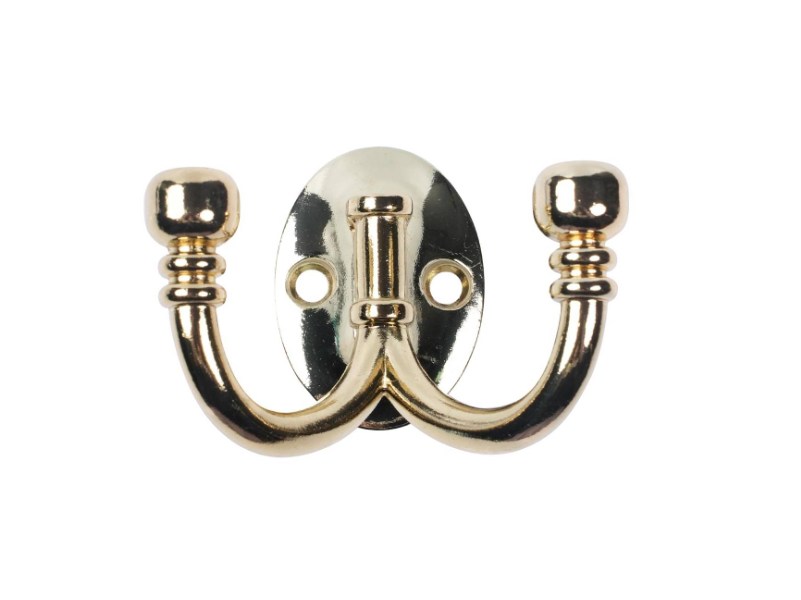 Ball End Double Hook Oval Base Polished Brass PK1