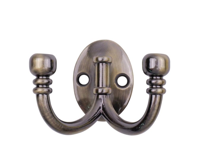 Ball End Double Robe Hook - Antique Brass