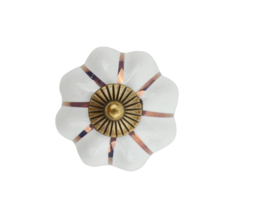 Pumpkin Knob 38mm White & Antique Brass PK2