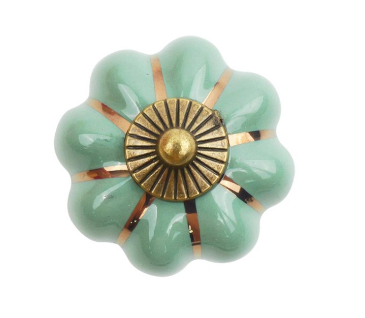 Pumpkin Knob 38mm Green & Antique Brass PK2
