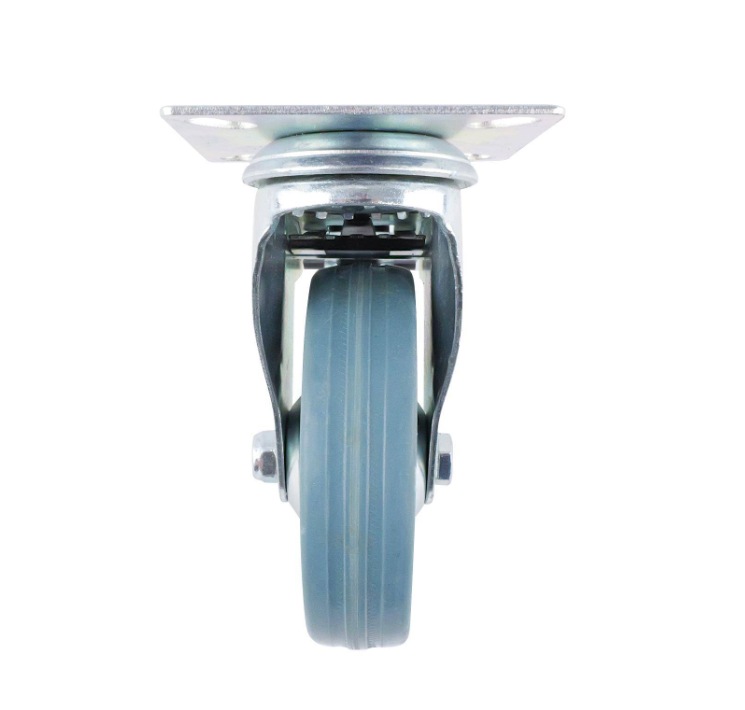 Castor Blue/Grey Rubber Swiv/Plate Brake 100mm