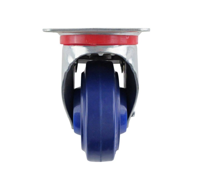 Castor Blue Elast Rub. Swiv/Plate Brake 100mm