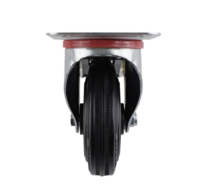 CASTOR SWIVEL PLATE WITH BRAKE D100 80KG - REINFORCED BLACK RUBBER & PLASTIC CORE