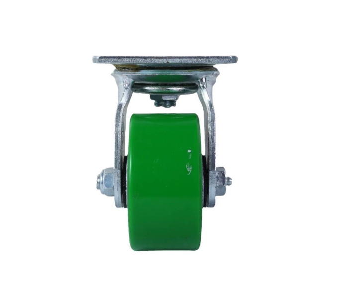 Castor Green PU/Cast Iron Swiv/Plate 100mm