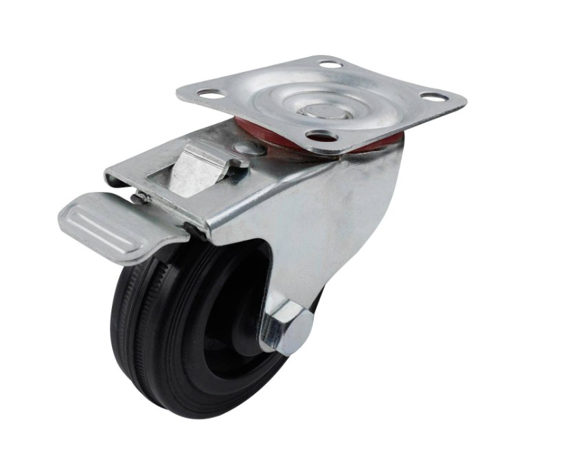 Castor S/E Black Rubber Swiv/Plate Brake 75mm 60kg