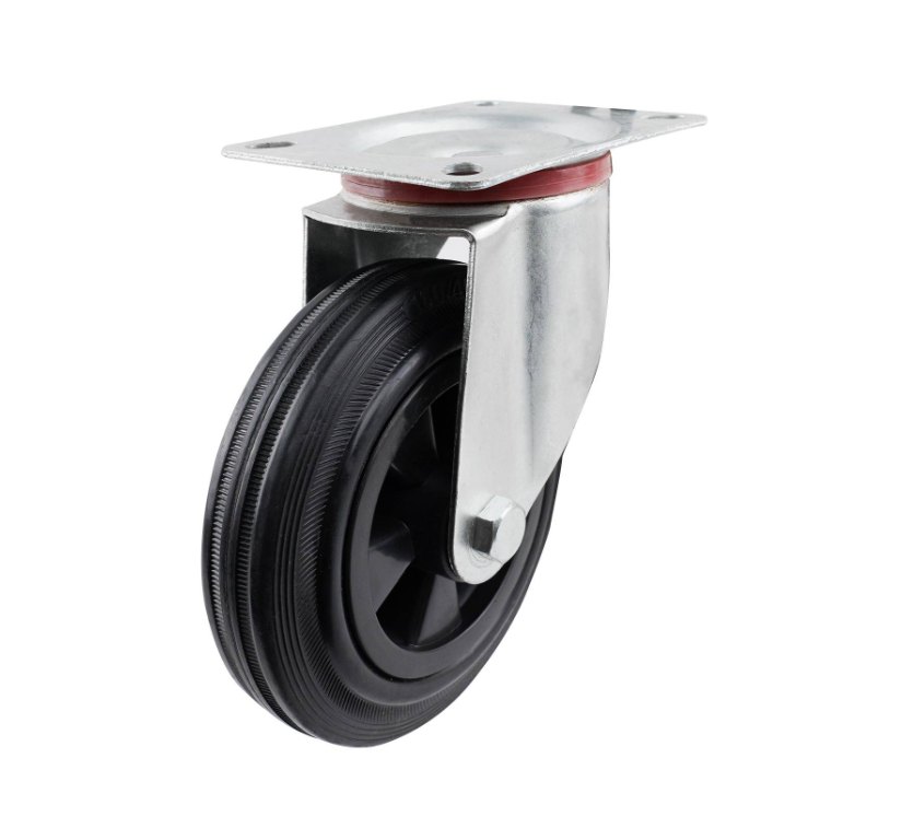 CASTOR SWVL PLATE D160 135KG - BLACK RUBBER