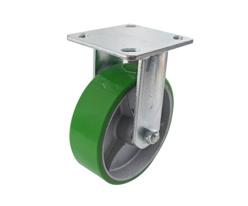 Castor Green PU/Cast Iron Fixed Plate 150mm