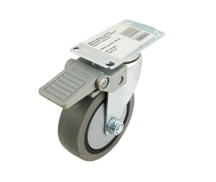 Castor Grey Rubber Swiv/Plate Brake 75mm
