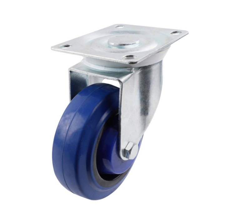 Castor Blue Elast Rub. Swiv/Plate 100mm