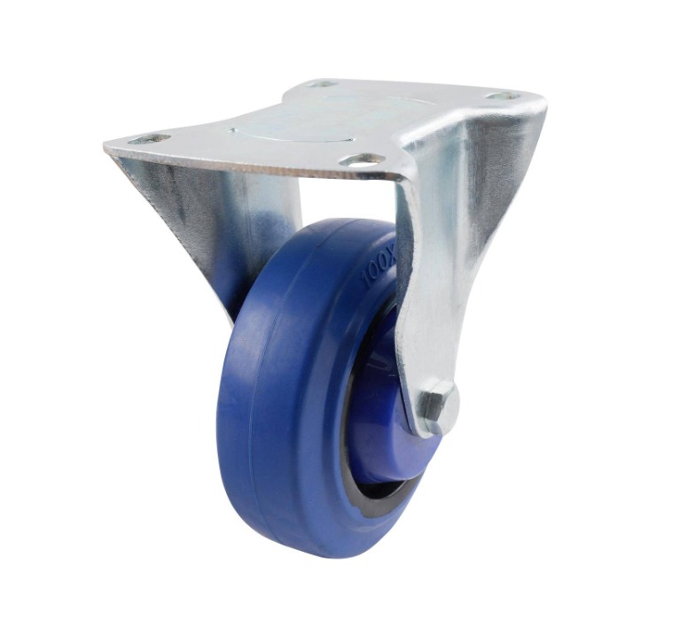 Castor Blue Elast Rub. Fixed Plate 100mm