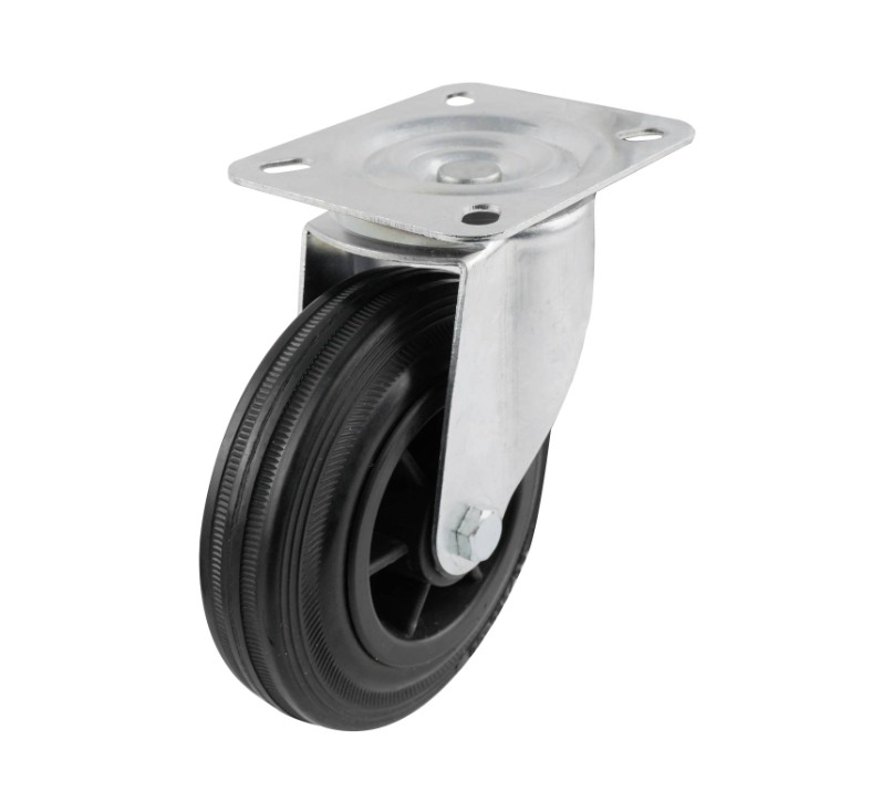 Castor S/E Black Rubber Swiv/Plate 125mm 100kg