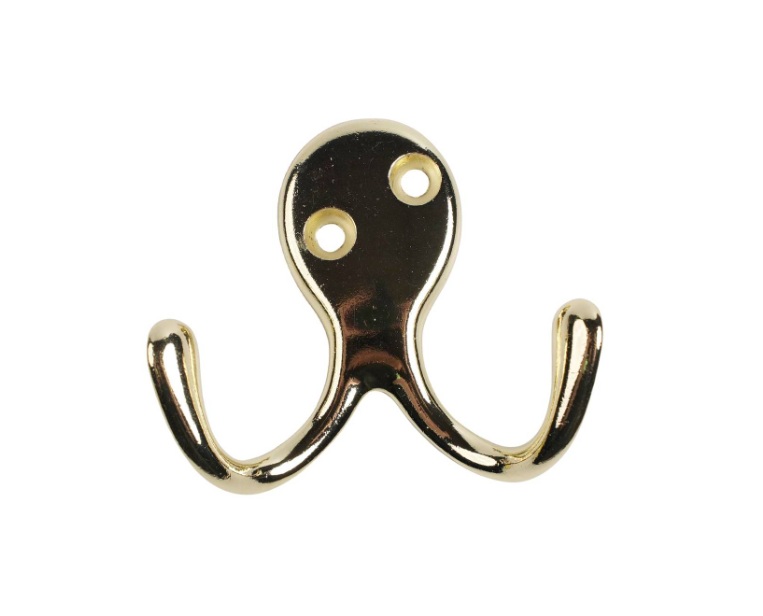 Double Robe Hook Polished Brass PK1
